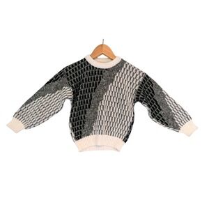 Vtg 80's Kid's Ski Jumper Sweater Barrel Small 8 Black White Geometric Retro